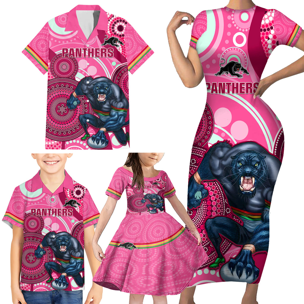 custom-nrl-panthers-family-matching-short-sleeve-bodycon-dress-and-hawaiian-shirt-indigenous-penrith-dynamic-pink-version
