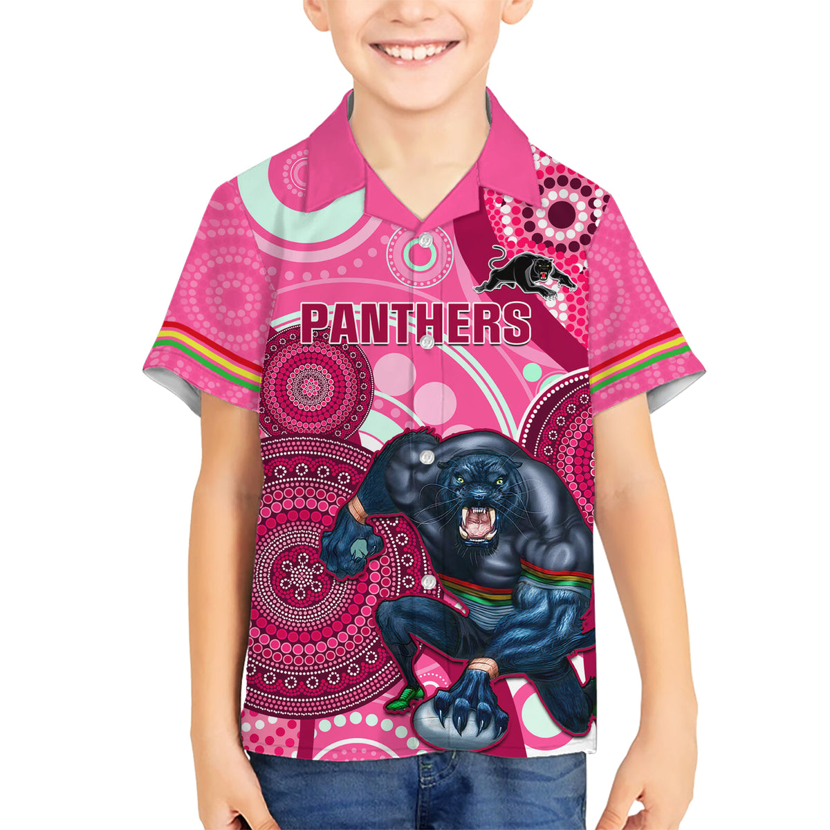 custom-nrl-panthers-kid-hawaiian-shirt-indigenous-penrith-dynamic-pink-version
