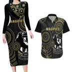 custom-afl-collingwood-couples-matching-long-sleeve-bodycon-dress-and-hawaiian-shirt-indigenous-magpies-dynamic-version