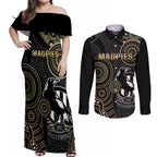 custom-afl-collingwood-couples-matching-off-shoulder-maxi-dress-and-long-sleeve-button-shirt-indigenous-magpies-dynamic-version