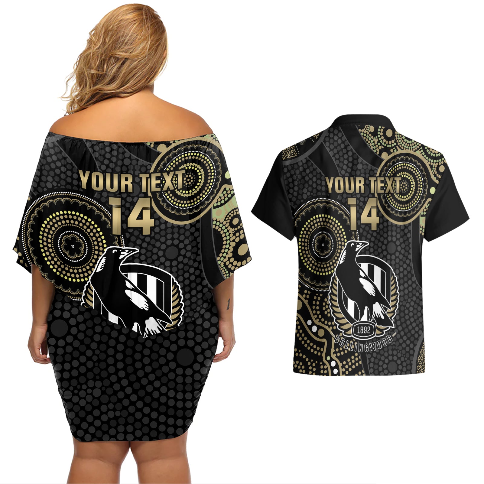 custom-afl-collingwood-couples-matching-off-shoulder-short-dress-and-hawaiian-shirt-indigenous-magpies-dynamic-version