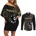 custom-afl-collingwood-couples-matching-off-shoulder-short-dress-and-long-sleeve-button-shirt-indigenous-magpies-dynamic-version