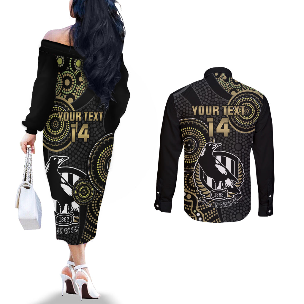 custom-afl-collingwood-couples-matching-off-the-shoulder-long-sleeve-dress-and-long-sleeve-button-shirt-indigenous-magpies-dynamic-version