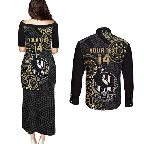 custom-afl-collingwood-couples-matching-puletasi-dress-and-long-sleeve-button-shirt-indigenous-magpies-dynamic-version