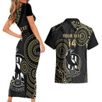 custom-afl-collingwood-couples-matching-short-sleeve-bodycon-dress-and-hawaiian-shirt-indigenous-magpies-dynamic-version