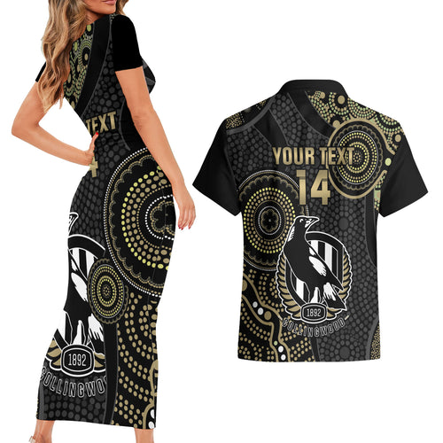 custom-afl-collingwood-couples-matching-short-sleeve-bodycon-dress-and-hawaiian-shirt-indigenous-magpies-dynamic-version