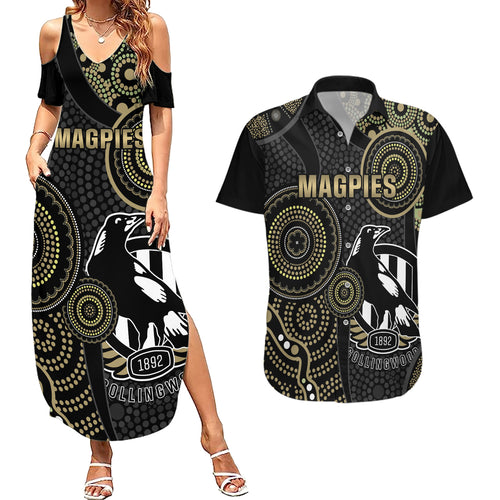 custom-afl-collingwood-couples-matching-summer-maxi-dress-and-hawaiian-shirt-indigenous-magpies-dynamic-version