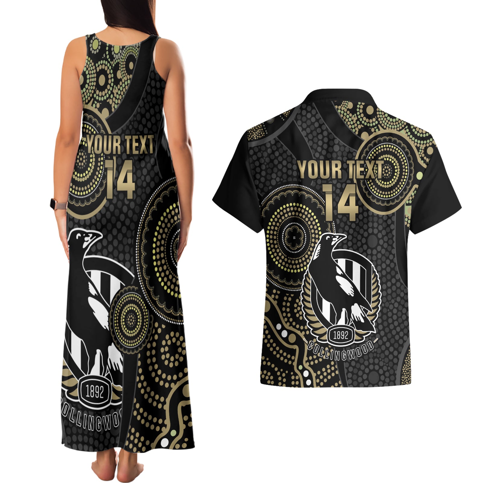 custom-afl-collingwood-couples-matching-tank-maxi-dress-and-hawaiian-shirt-indigenous-magpies-dynamic-version