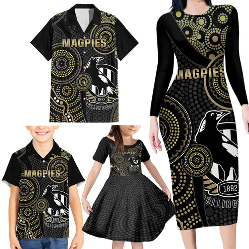 custom-afl-collingwood-family-matching-long-sleeve-bodycon-dress-and-hawaiian-shirt-indigenous-magpies-dynamic-version