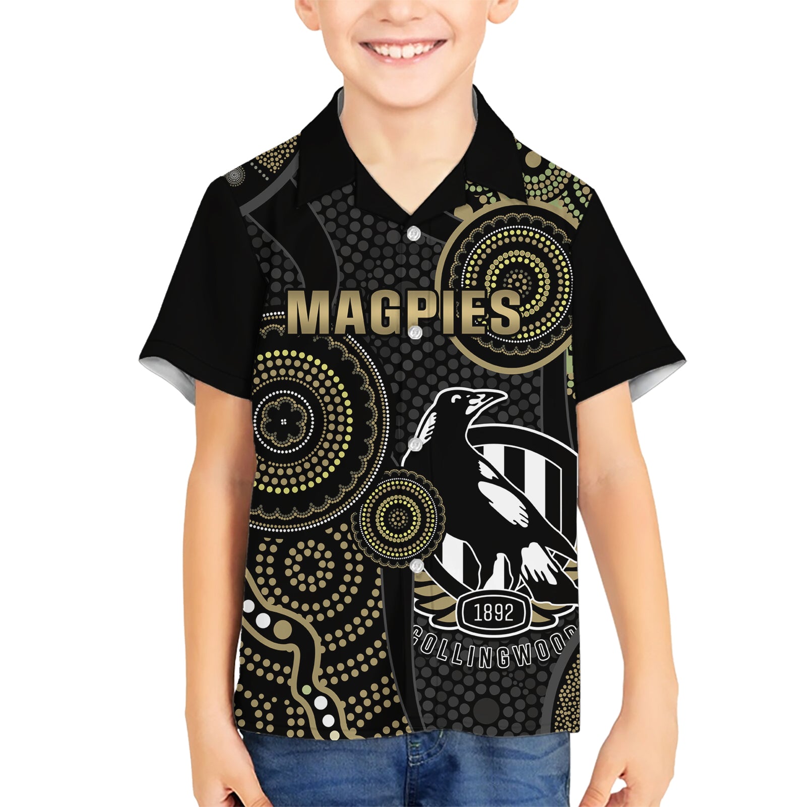 custom-afl-collingwood-kid-hawaiian-shirt-indigenous-magpies-dynamic-version