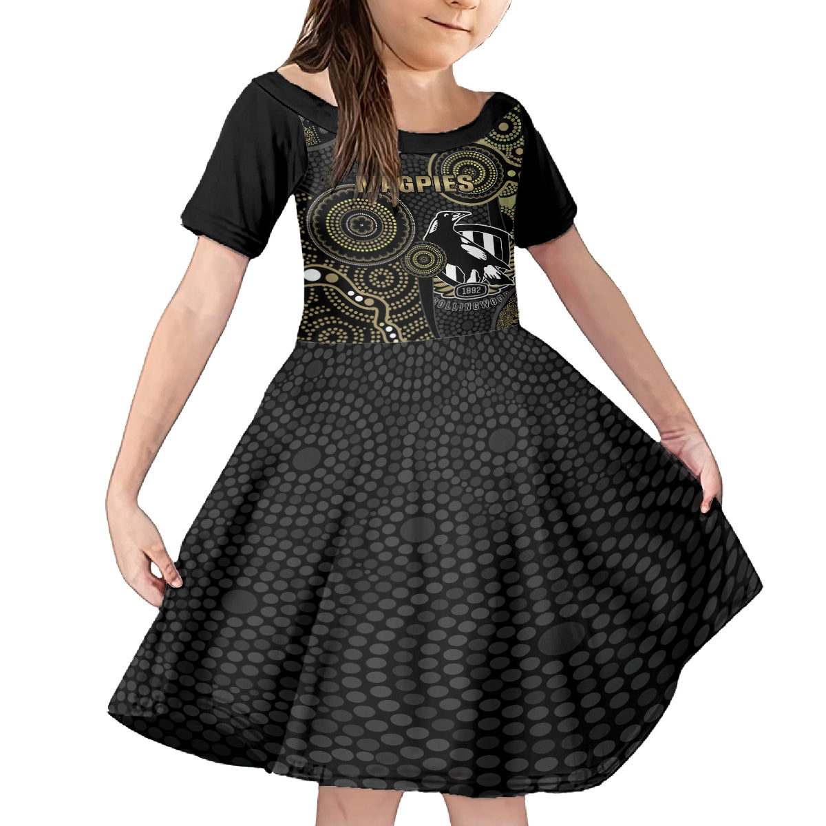 custom-afl-collingwood-kid-short-sleeve-dress-indigenous-magpies-dynamic-version