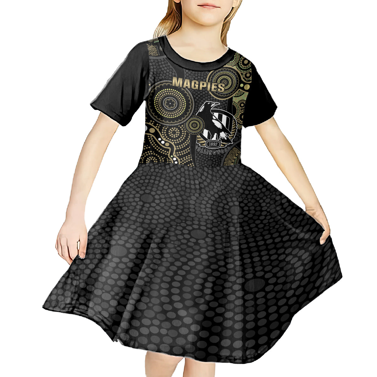 custom-afl-collingwood-kid-short-sleeve-dress-indigenous-magpies-dynamic-version