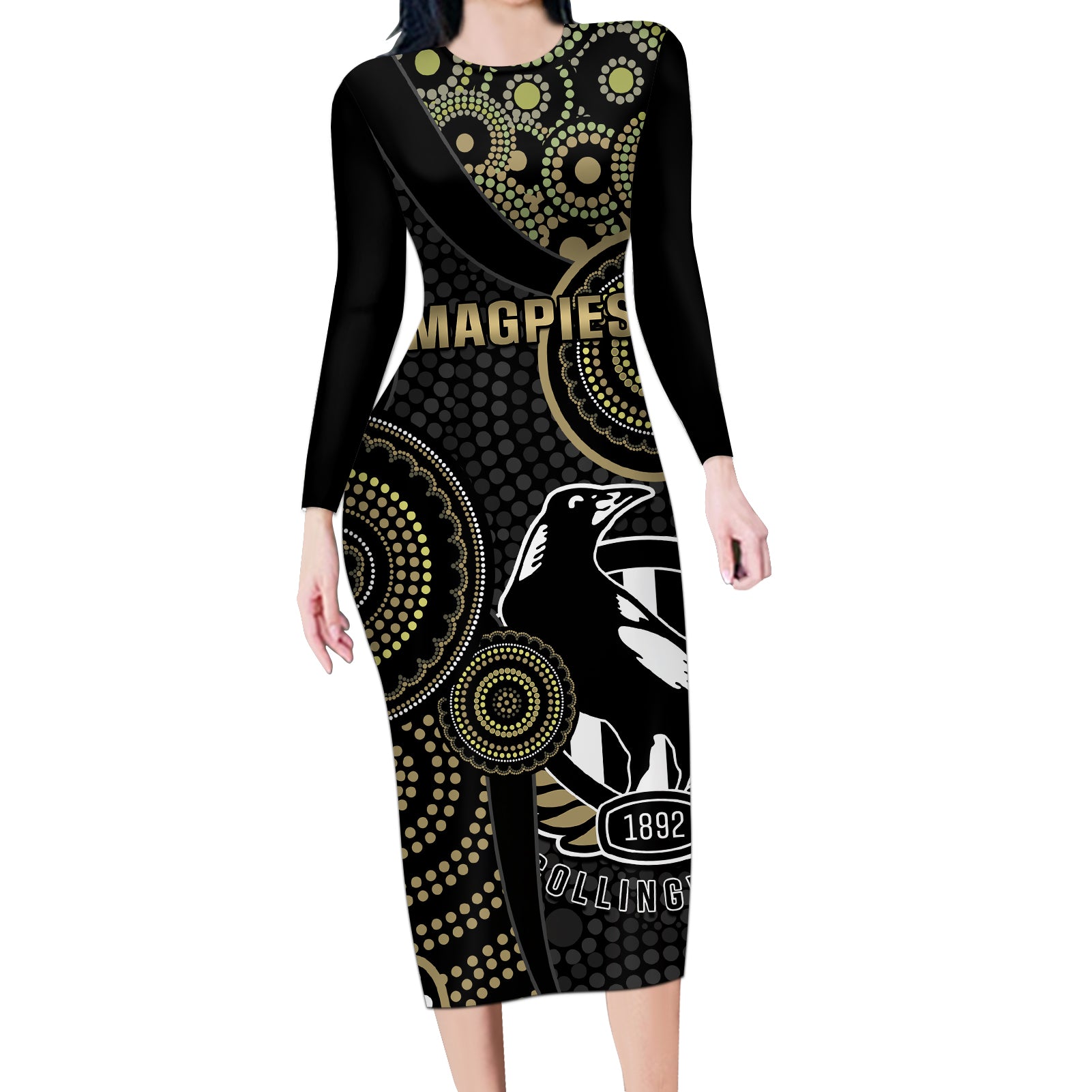 custom-afl-collingwood-long-sleeve-bodycon-dress-indigenous-magpies-dynamic-version