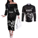 Aotearoa Rugby Custom Couples Matching Off The Shoulder Long Sleeve Dress and Long Sleeve Button Shirt Maori Kiwi - Mascot Style