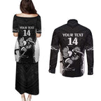 Aotearoa Rugby Custom Couples Matching Puletasi and Long Sleeve Button Shirt Maori Kiwi - Mascot Style