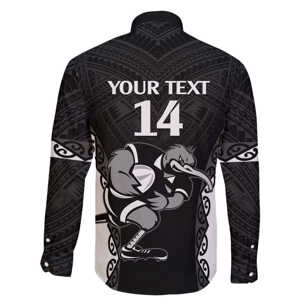 Aotearoa Rugby Custom Family Matching Off The Shoulder Long Sleeve Dress and Hawaiian Shirt Maori Kiwi - Mascot Style