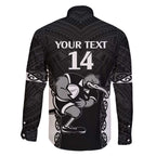 Aotearoa Rugby Custom Family Matching Off The Shoulder Long Sleeve Dress and Hawaiian Shirt Maori Kiwi - Mascot Style