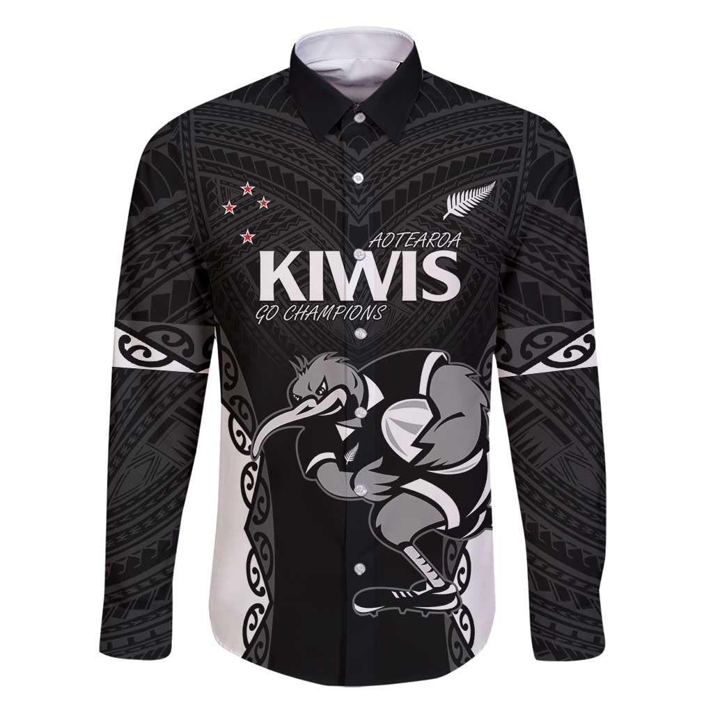Aotearoa Rugby Custom Family Matching Off Shoulder Maxi Dress and Hawaiian Shirt Maori Kiwi - Mascot Style