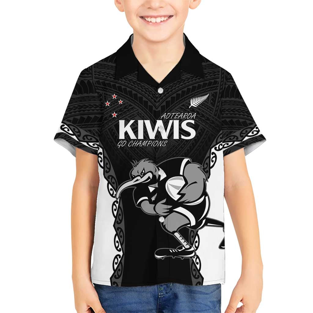 Aotearoa Rugby Custom Family Matching Off Shoulder Maxi Dress and Hawaiian Shirt Maori Kiwi - Mascot Style