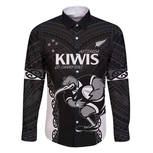 Aotearoa Rugby Custom Family Matching Off Shoulder Short Dress and Hawaiian Shirt Maori Kiwi - Mascot Style