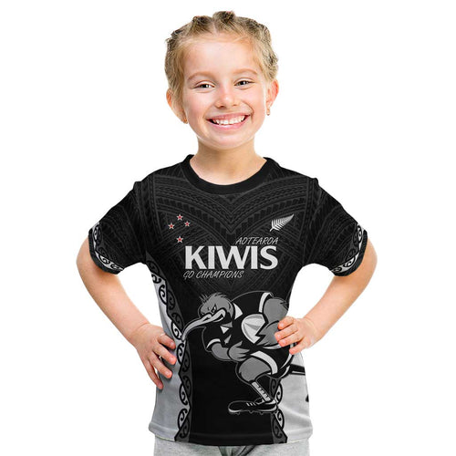 Aotearoa Rugby Custom Kid T Shirt Maori Kiwi - Mascot Style
