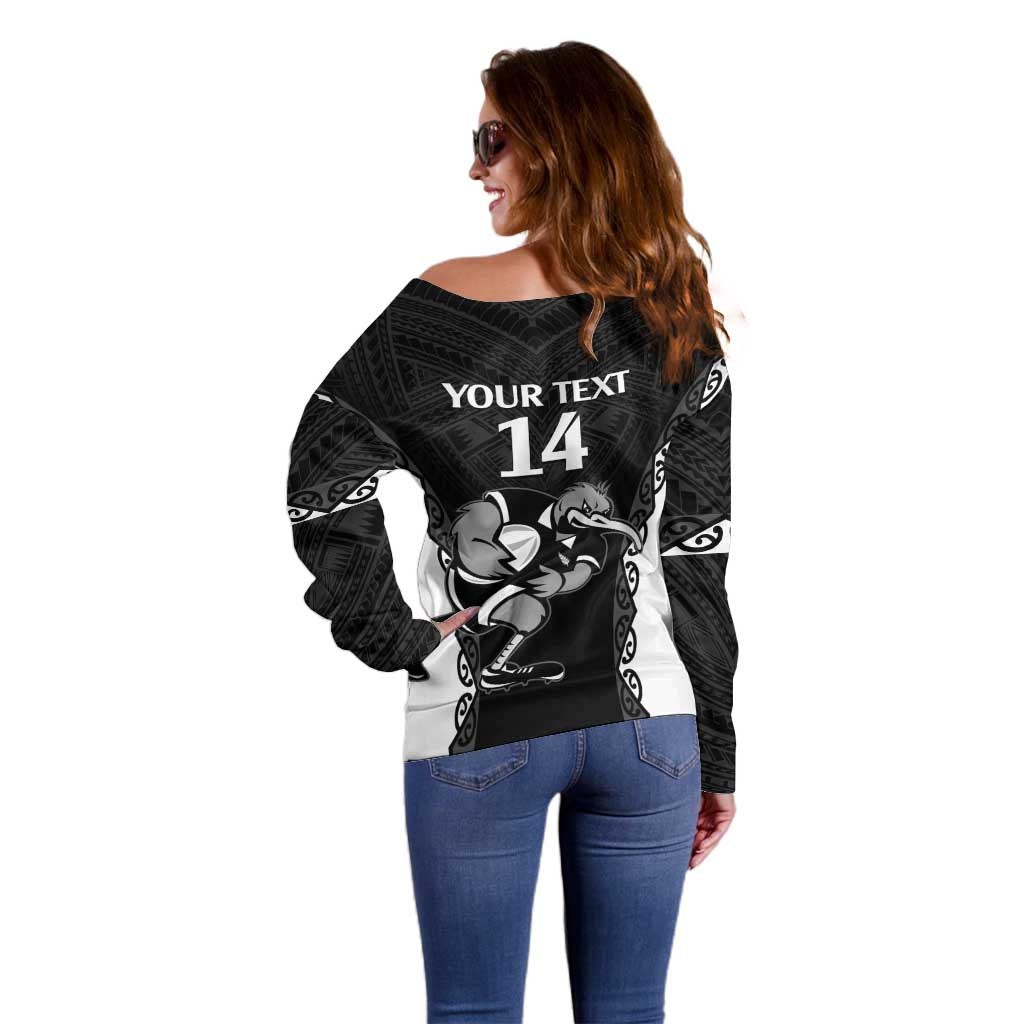 Aotearoa Rugby Custom Off Shoulder Sweater Maori Kiwi - Mascot Style