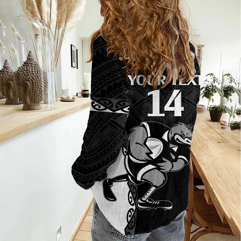 Aotearoa Rugby Custom Women Casual Shirt Maori Kiwi - Mascot Style