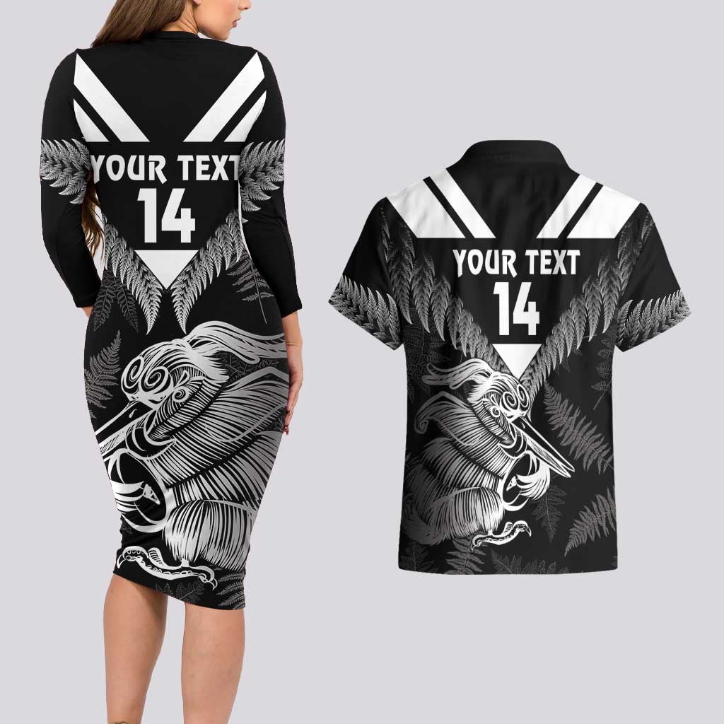 Aotearoa Silver Fern Rugby Custom Couples Matching Long Sleeve Bodycon Dress and Hawaiian Shirt 2024 Go Kiwi