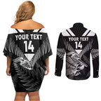 Aotearoa Silver Fern Rugby Custom Couples Matching Off Shoulder Short Dress and Long Sleeve Button Shirt 2024 Go Kiwi