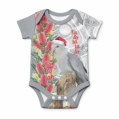 Blue Galah Mutation Christmas Australia Baby Onesie Falalalala Galalah Bottlebrush Grey Aboriginal Art