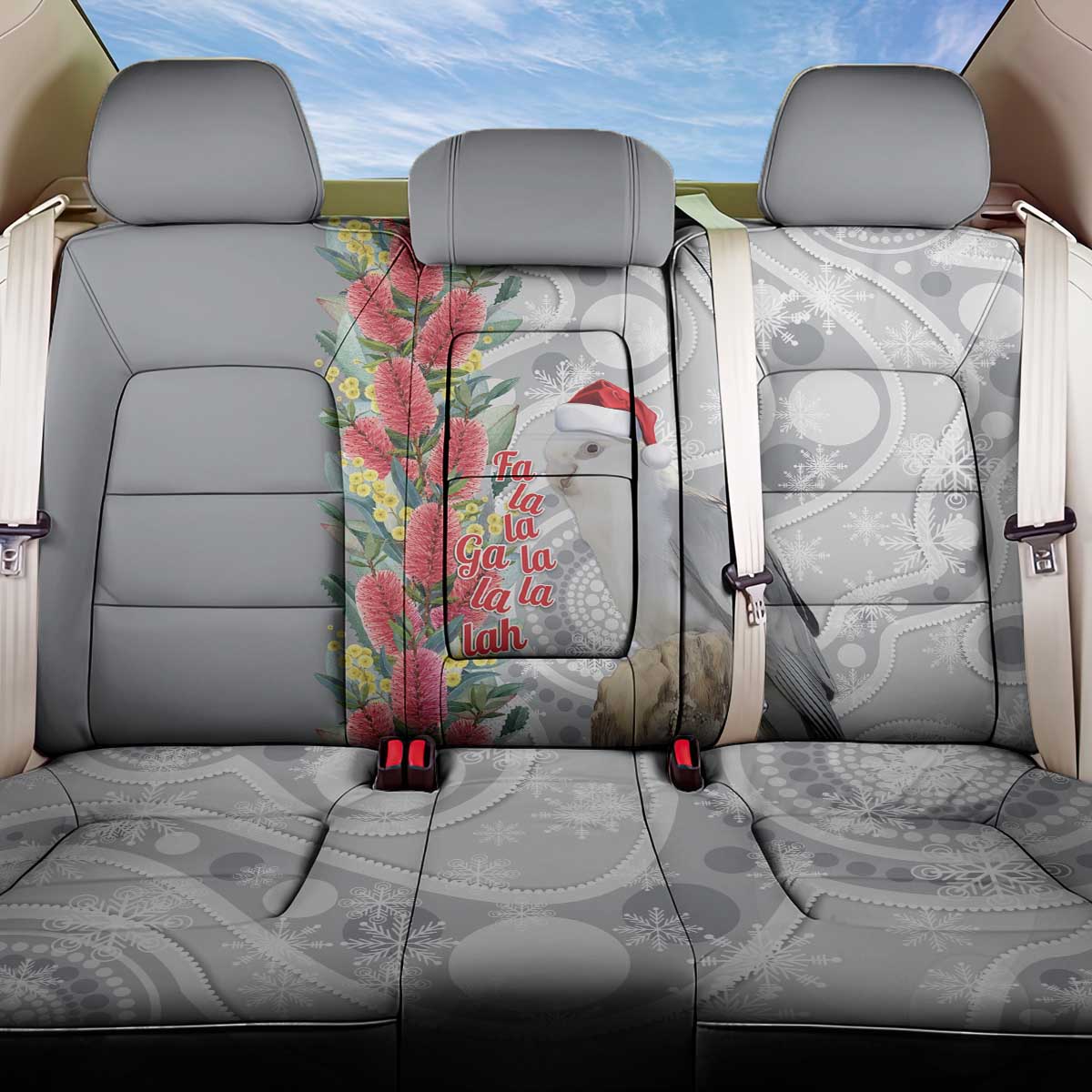 Blue Galah Mutation Christmas Australia Back Car Seat Cover Falalalala Galalah Bottlebrush Grey Aboriginal Art - Aussie Hoodie