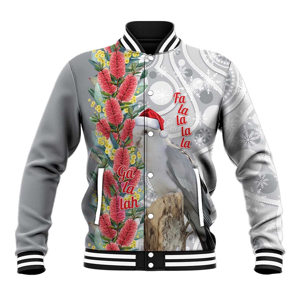 Blue Galah Mutation Christmas Australia Baseball Jacket Falalalala Galalah Bottlebrush Grey Aboriginal Art - Aussie Hoodie