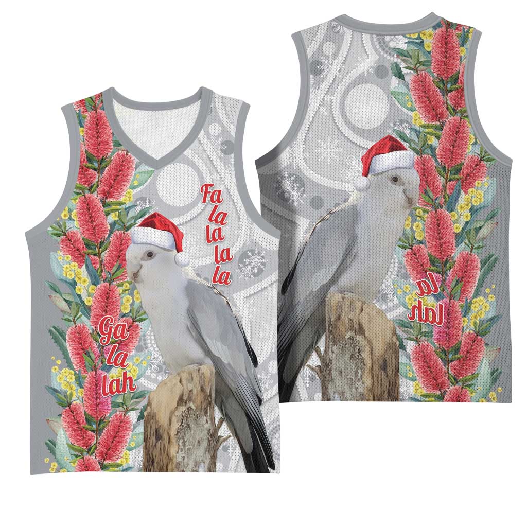Blue Galah Mutation Christmas Australia Basketball Jersey Falalalala Galalah Bottlebrush Grey Aboriginal Art - Aussie Hoodie