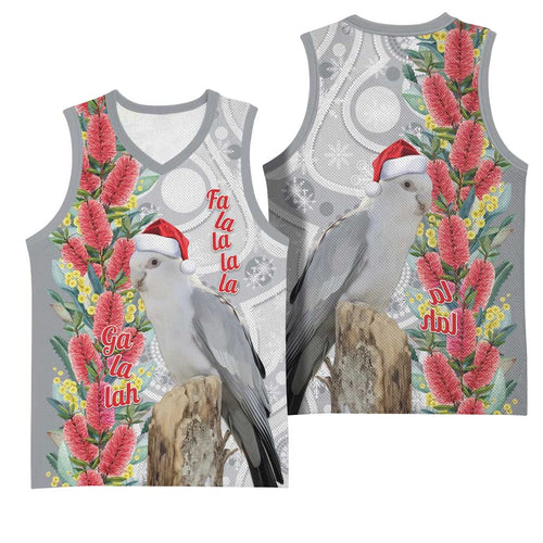 Blue Galah Mutation Christmas Australia Basketball Jersey Falalalala Galalah Bottlebrush Grey Aboriginal Art - Aussie Hoodie