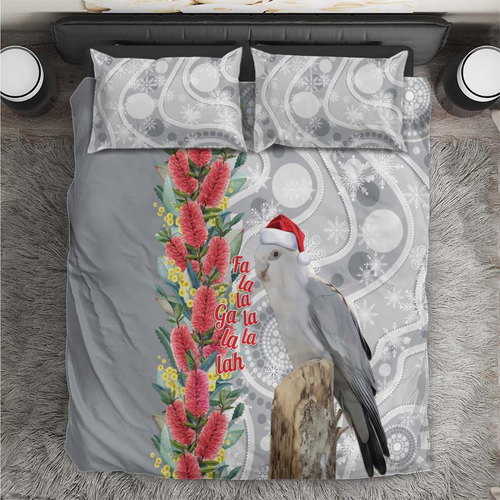 Blue Galah Mutation Christmas Australia Bedding Set Falalalala Galalah Bottlebrush Grey Aboriginal Art - Aussie Hoodie