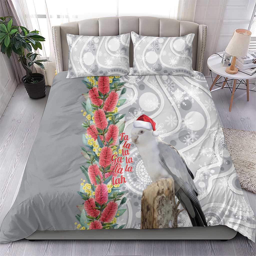 Blue Galah Mutation Christmas Australia Bedding Set Falalalala Galalah Bottlebrush Grey Aboriginal Art - Aussie Hoodie