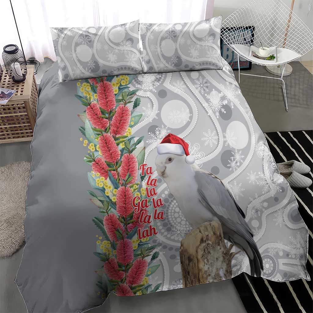 Blue Galah Mutation Christmas Australia Bedding Set Falalalala Galalah Bottlebrush Grey Aboriginal Art - Aussie Hoodie