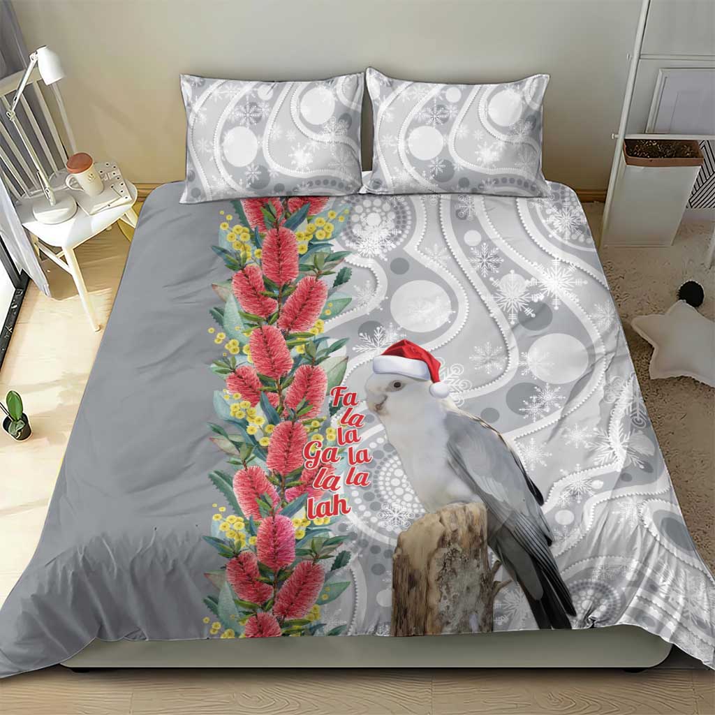 Blue Galah Mutation Christmas Australia Bedding Set Falalalala Galalah Bottlebrush Grey Aboriginal Art - Aussie Hoodie