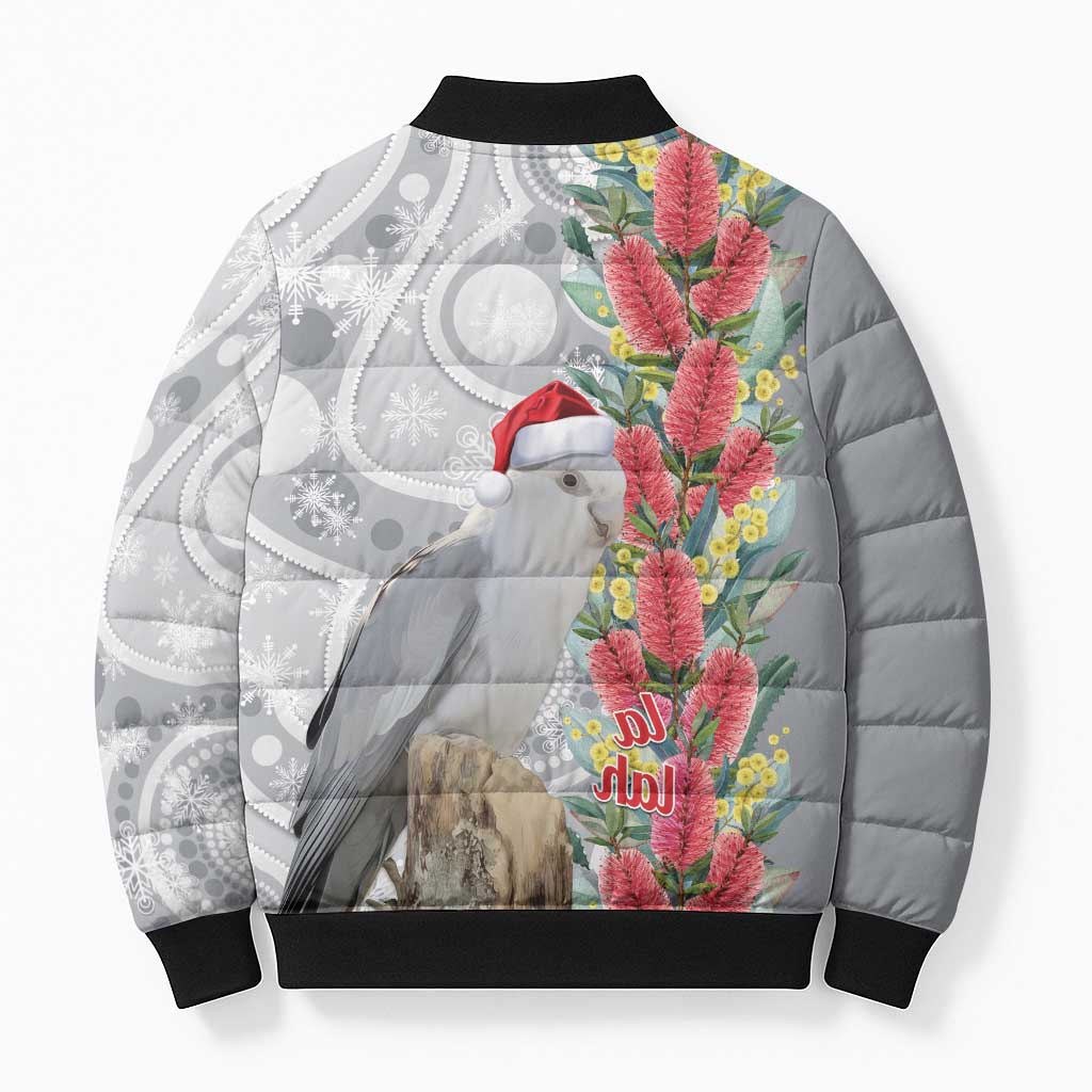 Blue Galah Mutation Christmas Australia Bomber Puffer Jacket Falalalala Galalah Bottlebrush Grey Aboriginal Art - Aussie Hoodie