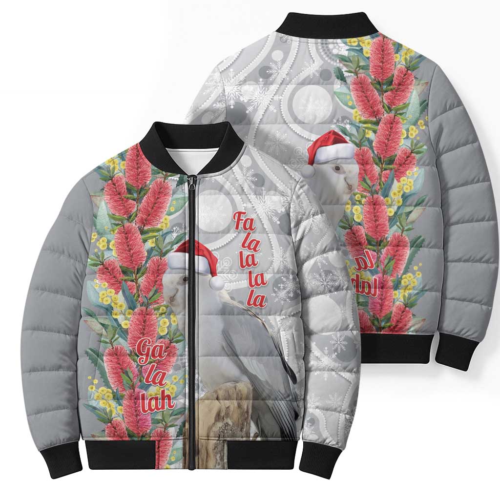 Blue Galah Mutation Christmas Australia Bomber Puffer Jacket Falalalala Galalah Bottlebrush Grey Aboriginal Art - Aussie Hoodie