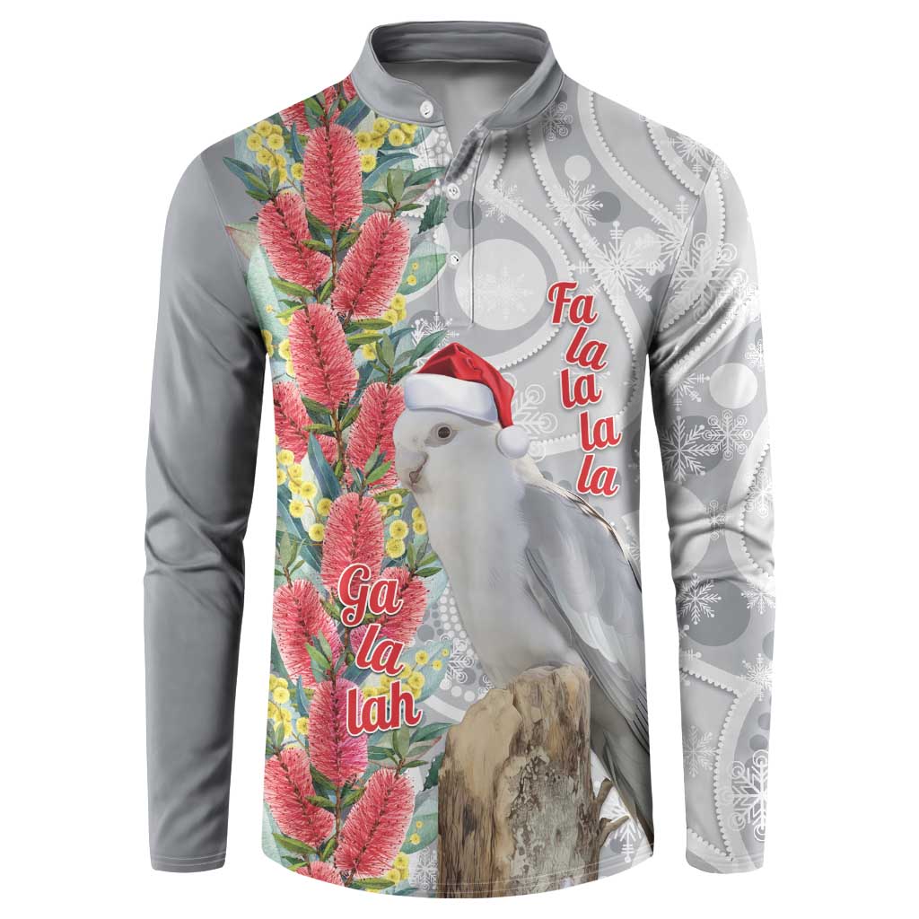 Blue Galah Mutation Christmas Australia Button Sweatshirt Falalalala Galalah Bottlebrush Grey Aboriginal Art - Aussie Hoodie