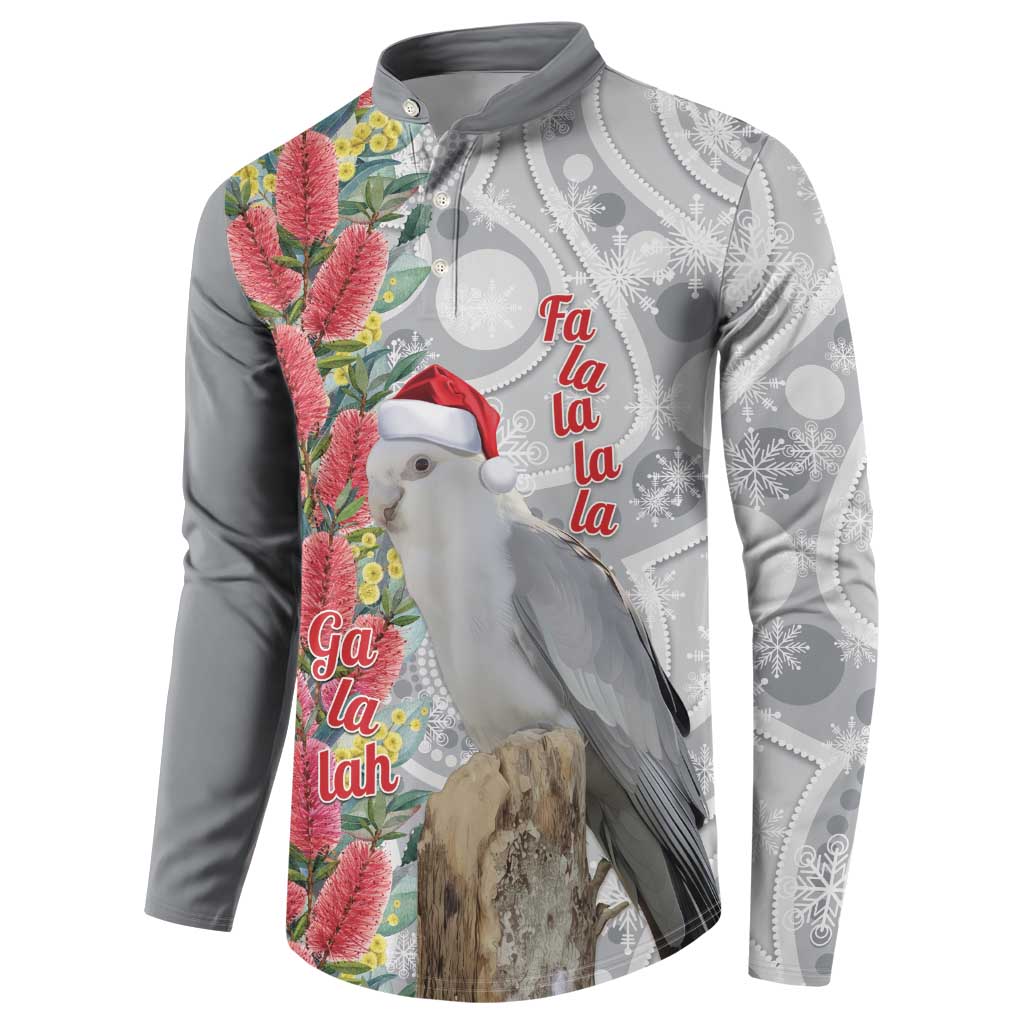Blue Galah Mutation Christmas Australia Button Sweatshirt Falalalala Galalah Bottlebrush Grey Aboriginal Art - Aussie Hoodie