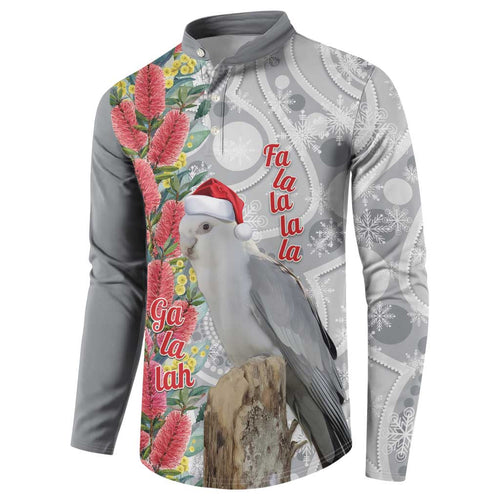 Blue Galah Mutation Christmas Australia Button Sweatshirt Falalalala Galalah Bottlebrush Grey Aboriginal Art - Aussie Hoodie