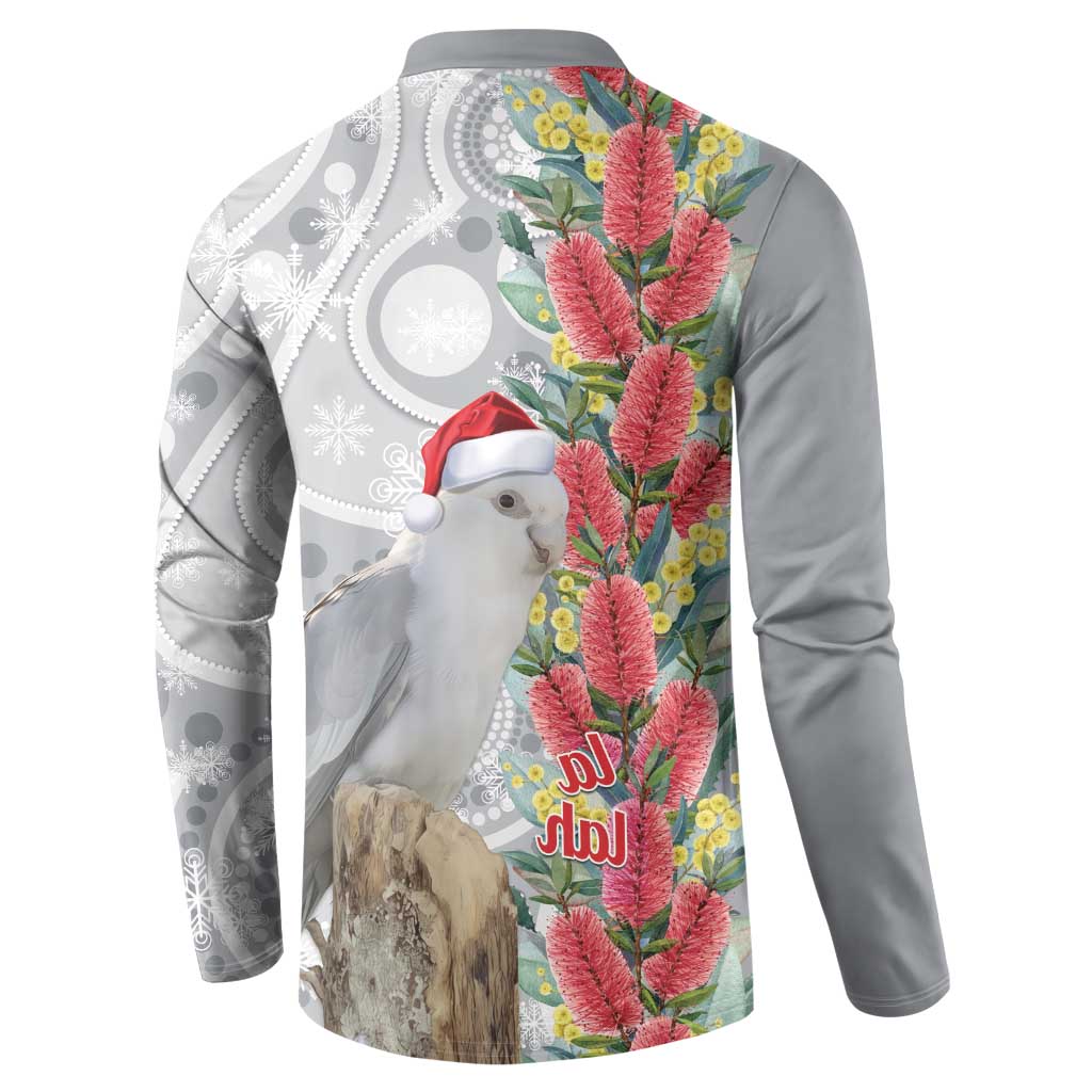 Blue Galah Mutation Christmas Australia Button Sweatshirt Falalalala Galalah Bottlebrush Grey Aboriginal Art - Aussie Hoodie