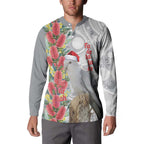 Blue Galah Mutation Christmas Australia Button Sweatshirt Falalalala Galalah Bottlebrush Grey Aboriginal Art - Aussie Hoodie