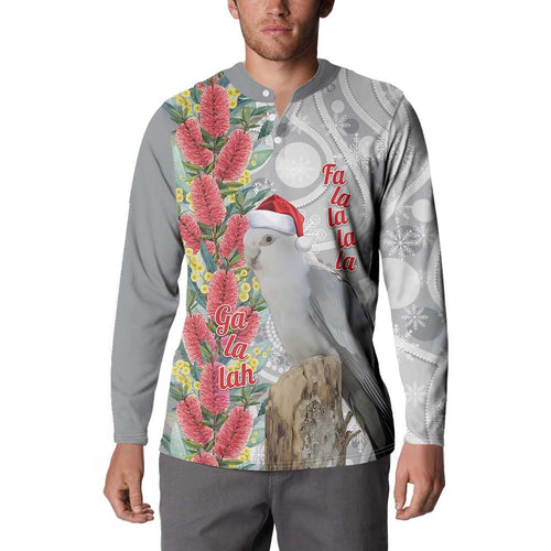 Blue Galah Mutation Christmas Australia Button Sweatshirt Falalalala Galalah Bottlebrush Grey Aboriginal Art - Aussie Hoodie