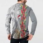 Blue Galah Mutation Christmas Australia Button Sweatshirt Falalalala Galalah Bottlebrush Grey Aboriginal Art - Aussie Hoodie