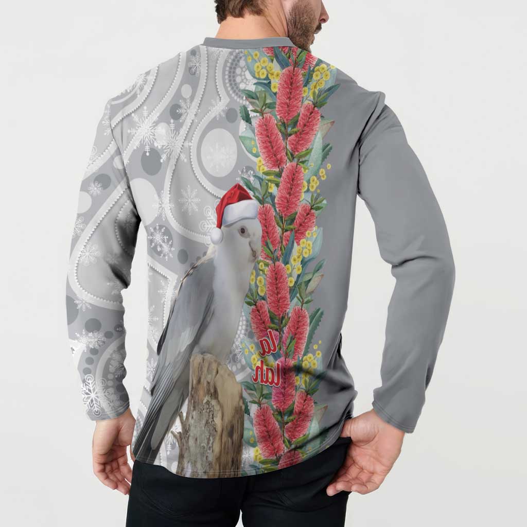 Blue Galah Mutation Christmas Australia Button Sweatshirt Falalalala Galalah Bottlebrush Grey Aboriginal Art - Aussie Hoodie