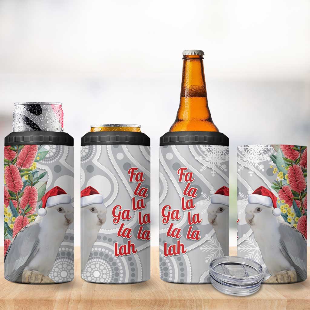 Blue Galah Mutation Christmas Australia 4 in 1 Can Cooler Tumbler Falalalala Galalah Bottlebrush Grey Aboriginal Art - Aussie Hoodie