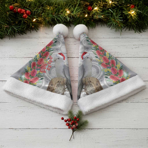Blue Galah Mutation Christmas Australia Christmas Santa Hat Falalalala Galalah Bottlebrush Grey Aboriginal Art - Aussie Hoodie